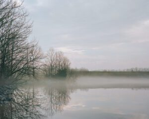 A photograph of a hazy day on Lake Galena