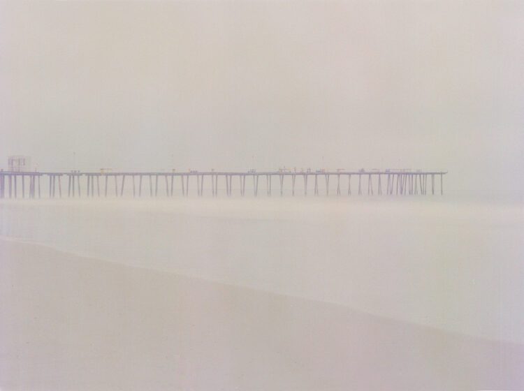 A hazy photo of a bridge