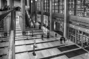 Black and white photo of the Philadeloa Convention Center