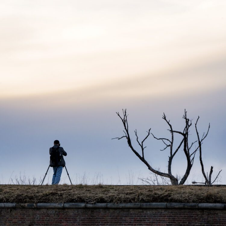 Photographer on a hill at Fort Mifflin